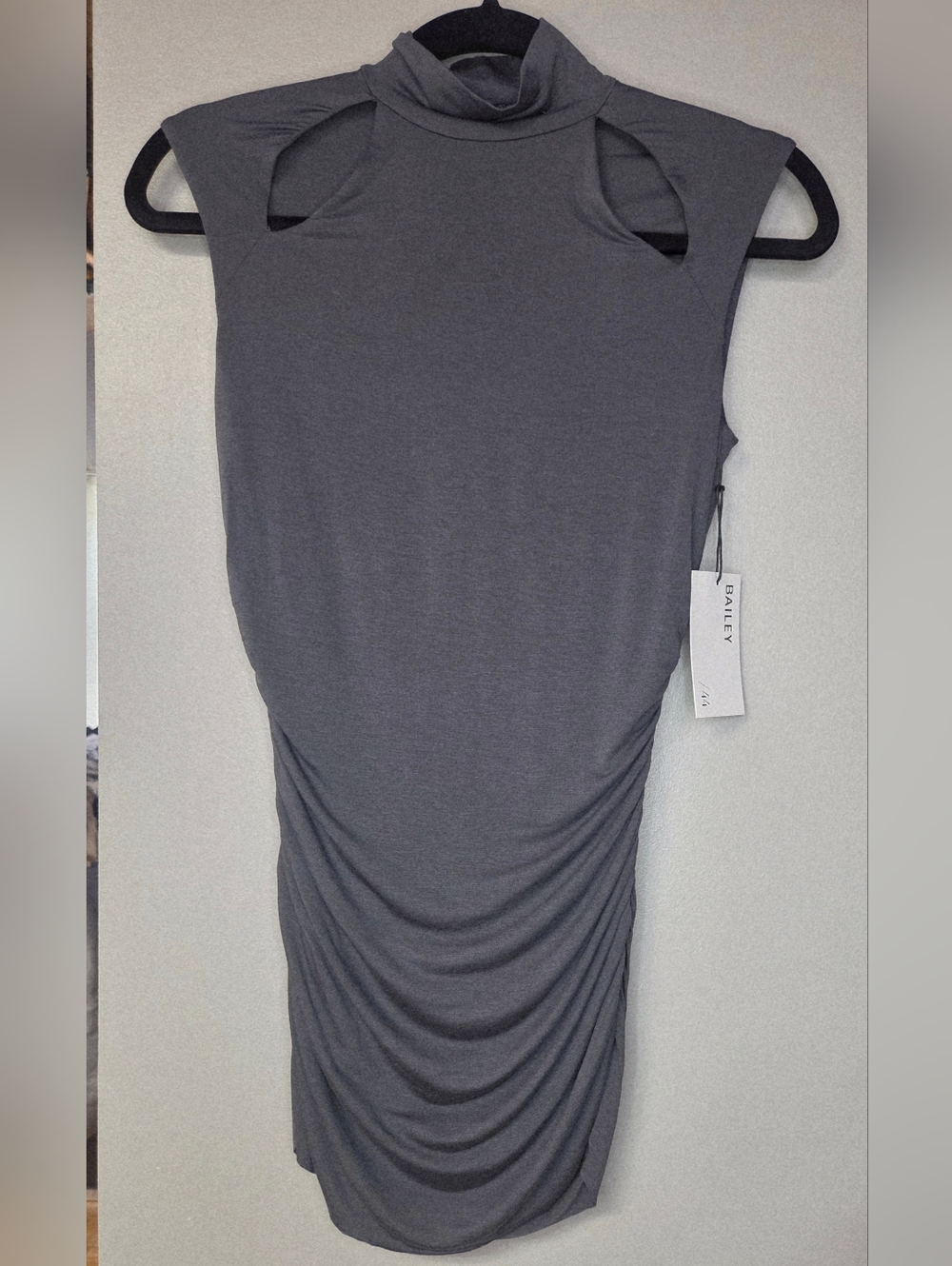 Bailey 44 Gray Sleeveless Turtleneck Ruched Top
